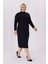 Kadın Siyah Balıkçı Yaka Esnek Burgu Triko Büyük Beden Elbise 3
