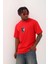 Unisex Oversize Baskılı Bisiklet Yaka T-Shirt - Kırmızı 1