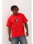 Unisex Oversize Baskılı Bisiklet Yaka T-Shirt - Kırmızı 2
