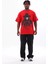 Unisex Oversize Baskılı Bisiklet Yaka T-Shirt - Kırmızı 1