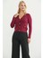 Cep Detaylı Düğmeli Triko Hırka - Bordo 1