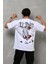 Unisex Bisiklet Yaka Baskılı Oversize T-Shirt - Beyaz 3