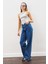 Dikiş Detaylı Geniş Denim Pantolon Indigo 1