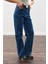 Dikiş Detaylı Geniş Denim Pantolon Indigo 4