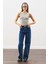 Dikiş Detaylı Geniş Denim Pantolon Indigo 5