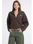Kadın Yarım Fermuarlı Dik Yaka Polar Sweatshirt - Kahverengi 1