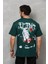 Unisex Bisiklet Yaka Baskılı Oversize T-Shirt - Yeşil 3