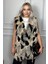 Bej Siyah Uzun Kürk Kadın Yelek 1