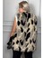 Bej Siyah Uzun Kürk Kadın Yelek 3