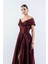 Rinetto Madonna Yaka Kloş Uzun Abiye Elbise Bordo 2