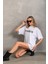 Unisex Baskılı Oversize T-Shirt - Beyaz 4