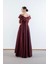 Rinetto Madonna Yaka Kloş Uzun Abiye Elbise Bordo 4