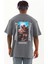 Unisex Oversize Baskılı Bisiklet Yaka T-Shirt - Füme 5