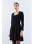 Eckert U Yaka Yanı Volanlı Elbise Siyah 4