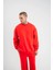 Uzun Kol Bisiklet Yaka Basic Sweatshirt - Kırmızı 3