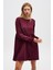 Leah Büzgülü Düğmeli Mini Triko Gömlek Elbise - Bordo 2