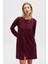 Leah Büzgülü Düğmeli Mini Triko Gömlek Elbise - Bordo 3