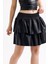 Suni Deri Gibeli Valonlu Kloş Mini Etek | ETK35846 Siyah 7