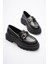 Kadın Deri Loafer Oxford Kalın Comfort Tabanlı Toka Detaylı Siyah Auren 1