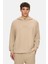 Wınfrey Koyu Bej Kapüşonlu Gofre Baskı Standard Fit Erkek Sweatshirt 1