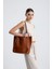 %100 Hakiki Deri Ön Cepli Shopper Kadın El ve Omuz Çantası 1