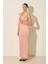 Pudra Yaka Detaylı Kolsuz Tam Kalıp Rahat Kesim Elbise 2