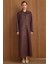 Devrik Yaka Taş Detaylı Süet Görünümlü Büyük Beden Pardesü Kahve 6795 1