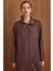 Devrik Yaka Taş Detaylı Süet Görünümlü Büyük Beden Pardesü Kahve 6795 5