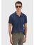 Lacivert Düz Polo Yaka %100 Keten T-Shirt 1