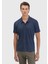 Lacivert Düz Polo Yaka %100 Keten T-Shirt 4