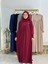 Tesettür Elbise,önü V Model Büzgülü,sufle Esarpla Takım.hijap ,khimar.hac Umre Için Uygundur Bordo 1