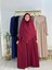Tesettür Elbise,önü V Model Büzgülü,sufle Esarpla Takım.hijap ,khimar.hac Umre Için Uygundur Bordo 2