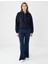 Lacivert Uzun Kollu Fermuarlı Beli Lastikli Örme Ceket 2