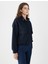 Lacivert Uzun Kollu Fermuarlı Beli Lastikli Örme Ceket 4