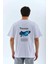 Unisex Bisiklet Yaka Baskılı Oversize T-Shirt - Beyaz 2