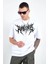 Unisex Bisiklet Yaka Baskılı Oversize T-Shirt - Beyaz 1