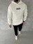 Uzun Kol Kapüşonlu Göğüs Baskılı Sweatshirt - Beyaz 1