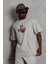 Unisex Oversize Baskılı Bisiklet Yaka T-Shirt - Gri 1