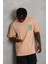 Unisex Oversize Baskılı Bisiklet Yaka T-Shirt - Bej 3