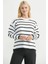 Çizgili Oversize Basic Triko Kazak - Beyaz 2