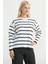 Çizgili Oversize Basic Triko Kazak - Beyaz 4