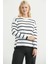 Çizgili Oversize Basic Triko Kazak - Beyaz 5