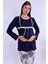 Lacivert %100 Pamuk Sabahlıklı Hamile Lohusa Pijama Takımı 5