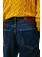 Erkek Regular Fit Düz Paça Eskitme Görünümlü Jean Pantolon - Lacivert 4