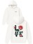 Love Çiçek Tasarım Baskılı Oversize Beyaz Kapüşonlu Sweatshirt 1