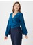 Koyu Petrol Rahat Kesim Anvelop Yaka Uzun Kollu Dokuma Bluz 3