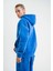 Unisex Double Oversize Kapşonlu Yıkamalı Sweatshirt - Mavi 3