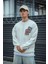 Uzun Kol Bisiklet Yaka Baskılı Sweatshirt - Beyaz 1