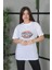 Unisex Baskılı Oversize T-Shirt - Beyaz 1