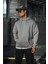 Üç Iplik Penye Kapşonlu Basic Sweatshirt - Boyalı Gri 3